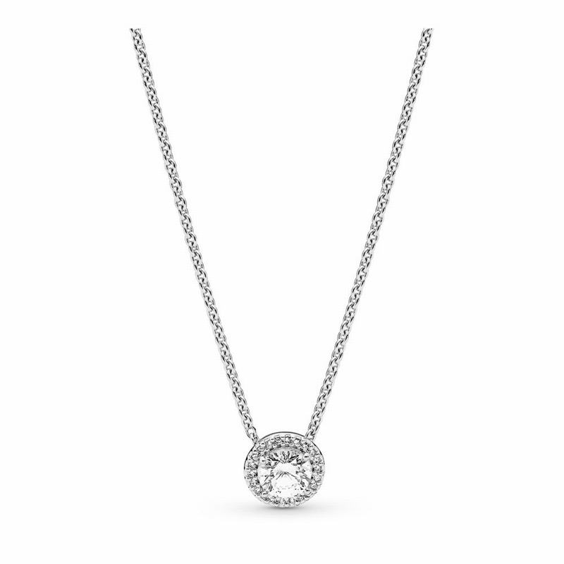 Pandora Round Sparkle Necklace Ireland - Sterling Silver/Cubic Zirconia - 378451NZI